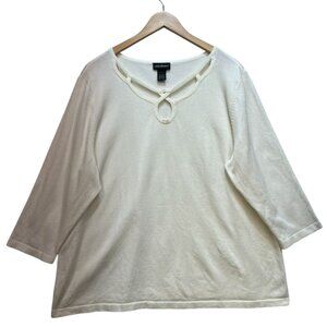 Lane Bryant Womens Blouse Top 22/24 Cream Lightweight Cutout 3/4 Sleeves Casual